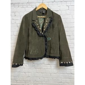 NIKKY Collection Corduroy Embellishment Detail Embroidered Jacket Dark Green XL